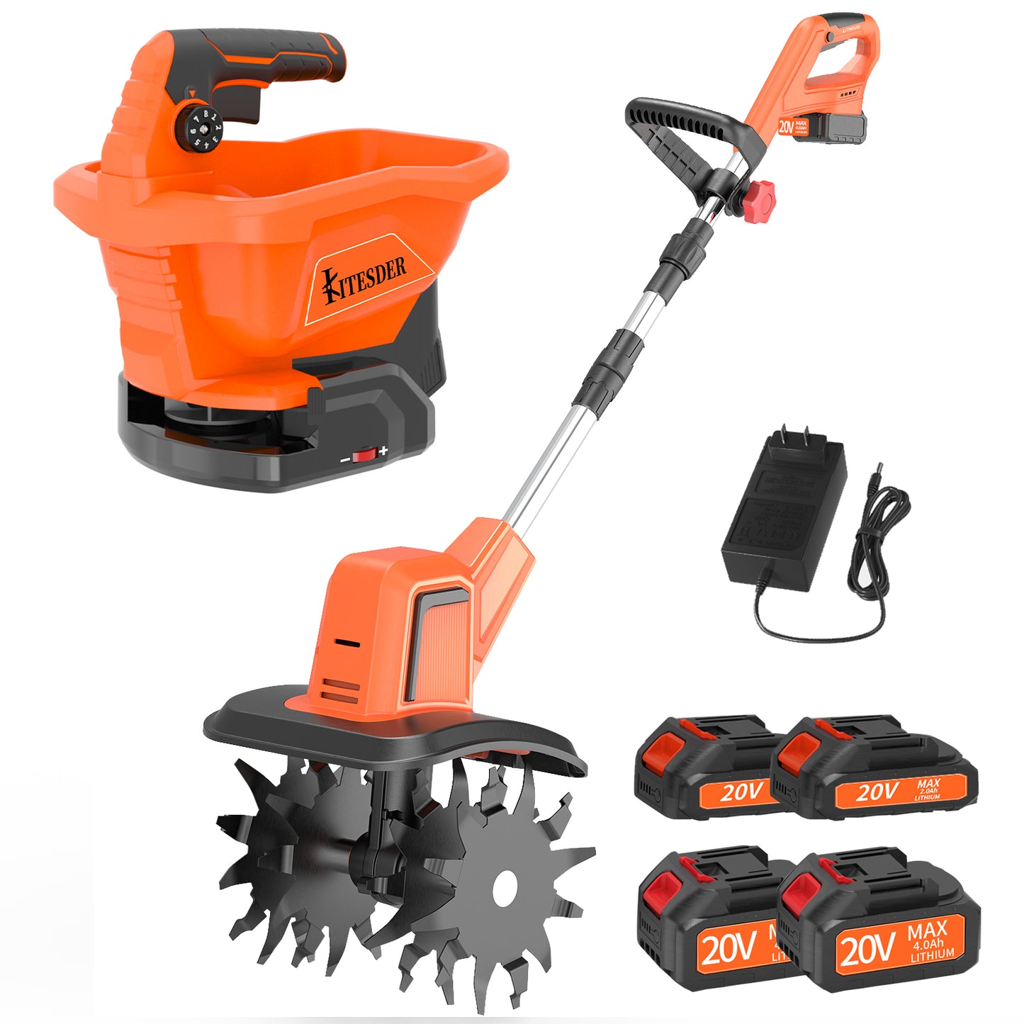 Cordless Tiller Cultivator + Electric Spreader