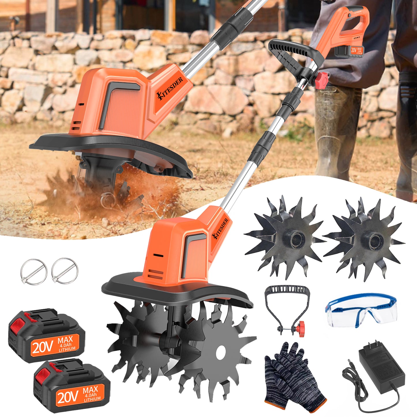 Cordless Tiller Cultivator + Electric Spreader